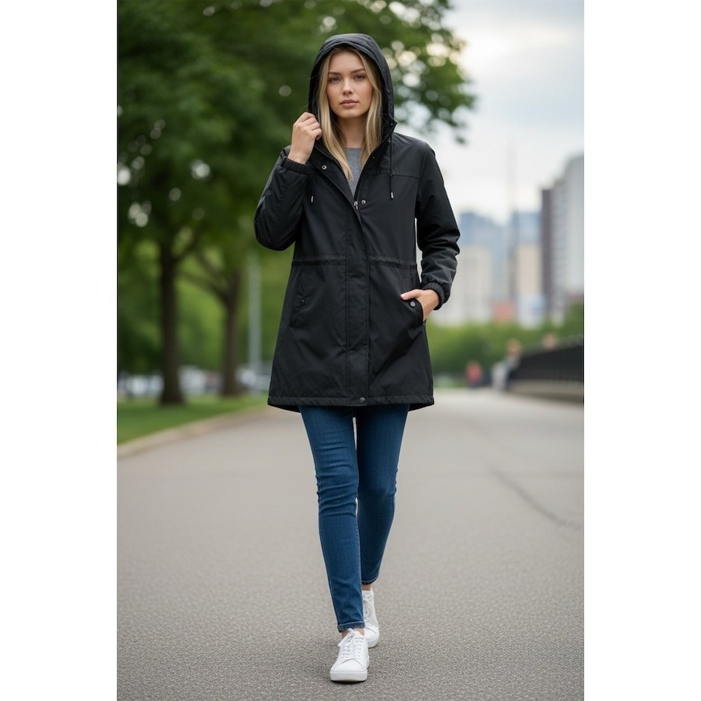 Weatherproof Rain Jacket Womens 2XL Black Hooded Parka Quilted Lined commuting